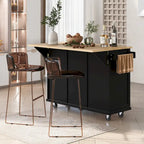 Rubber Wood Drop-Leaf Kitchen Cart with Internal Storage Racks and Rolling Casters
