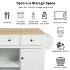 Rubber Wood Drop-Leaf Kitchen Cart with Internal Storage Racks and Rolling Casters