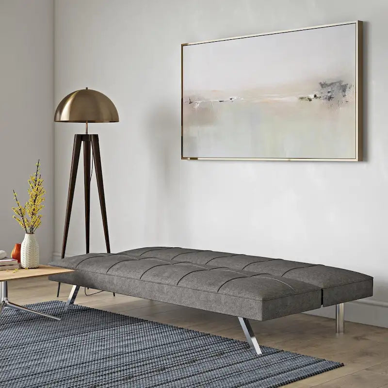 Metal Frame Futon Sofa Bed with Stainless Steel Leg - 32.30 x 68.90 x 29.15