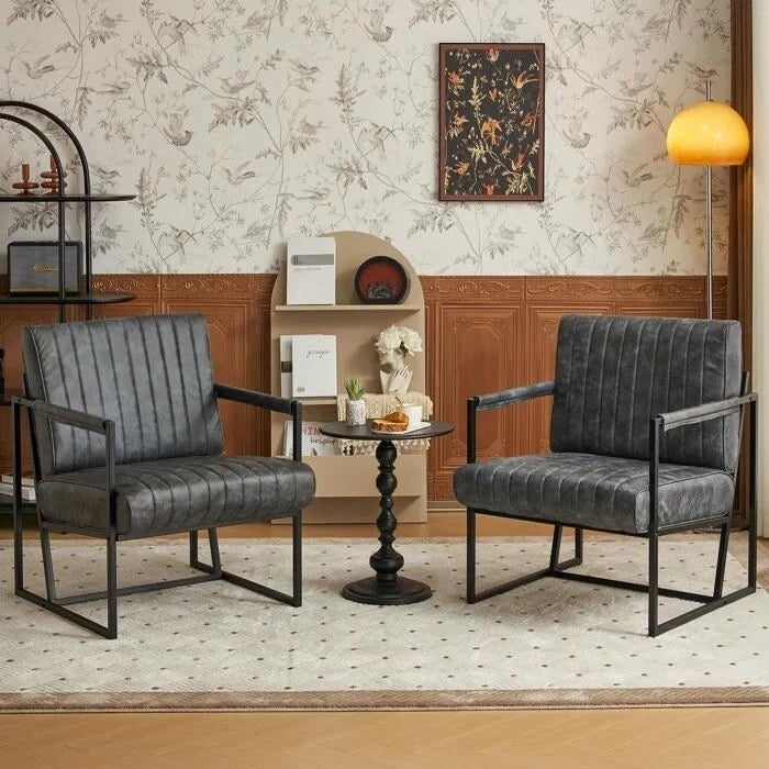 Mid Century Modern Accent Chair with Metal Frame, PU Leather Single Sofa, Reading Armchair for Living Room, Bedroom, Cafe