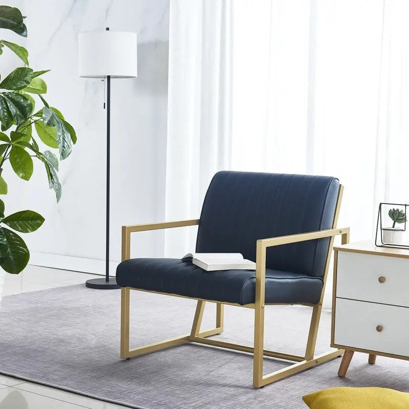 Mid Century Modern Accent Chair with Metal Frame, PU Leather Single Sofa, Reading Armchair for Living Room, Bedroom, Cafe