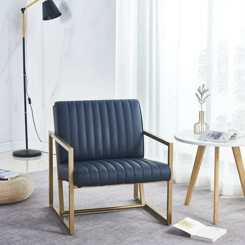 Mid Century Modern Accent Chair with Metal Frame, PU Leather Single Sofa, Reading Armchair for Living Room, Bedroom, Cafe