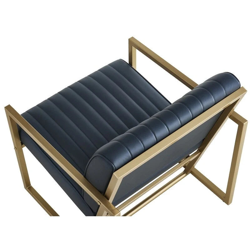 Mid Century Modern Accent Chair with Metal Frame, PU Leather Single Sofa, Reading Armchair for Living Room, Bedroom, Cafe