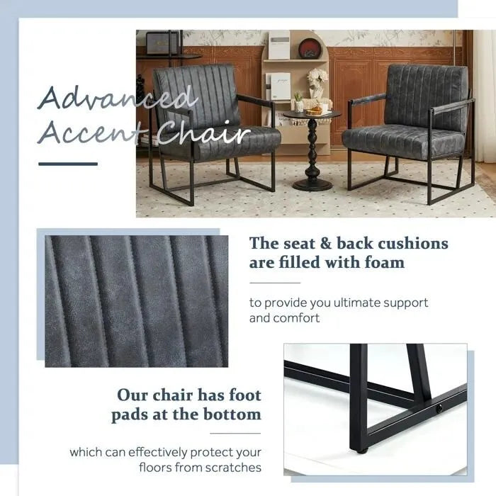 Mid Century Modern Accent Chair with Metal Frame, PU Leather Single Sofa, Reading Armchair for Living Room, Bedroom, Cafe