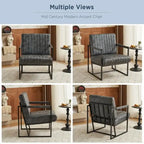 Mid Century Modern Accent Chair with Metal Frame, PU Leather Single Sofa, Reading Armchair for Living Room, Bedroom, Cafe