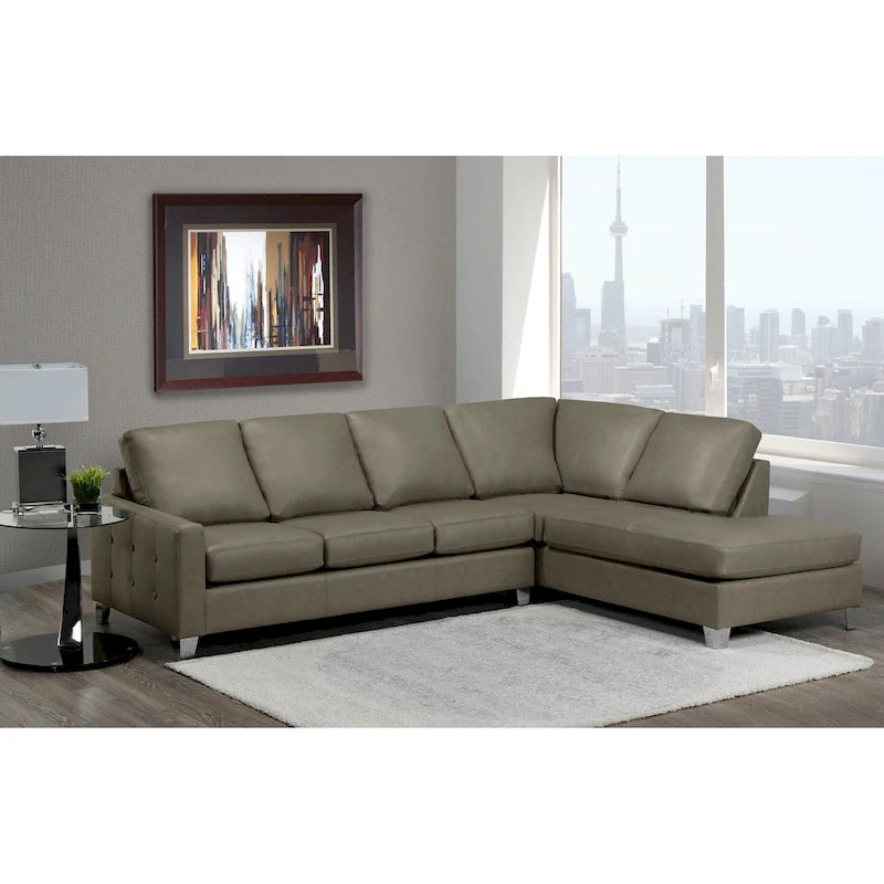 Dean Top Grain Italian Leather Tufted Sectional Sofa - 107 x 85 x 35 x 34
