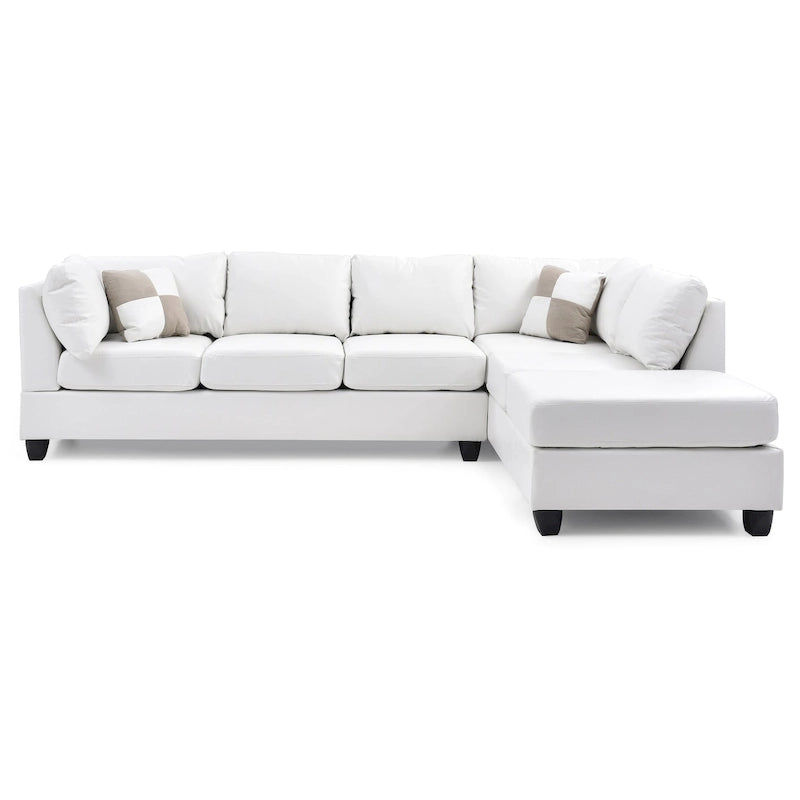 Malone 111 in. Faux Leather 4-Seater Sectional Sofa with 2-Throw Pillow - 111L x 78W x 34H