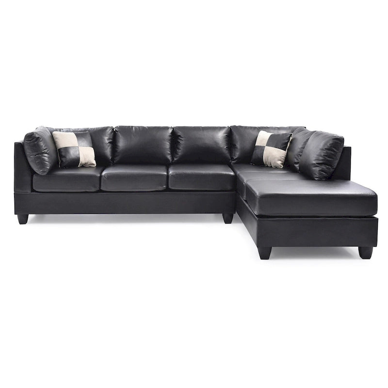 Malone 111 in. Faux Leather 4-Seater Sectional Sofa with 2-Throw Pillow - 111L x 78W x 34H