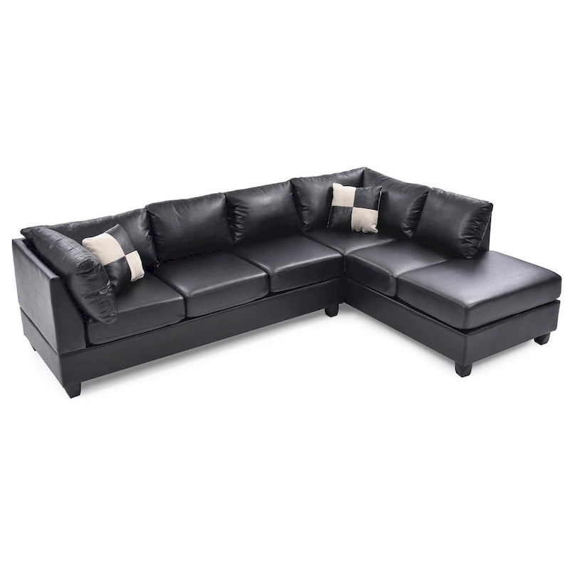 Malone 111 in. Faux Leather 4-Seater Sectional Sofa with 2-Throw Pillow - 111L x 78W x 34H