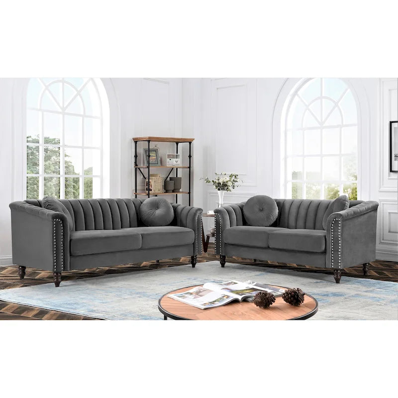 Hills Tufted Back Nailhead 2PCS Living Room set