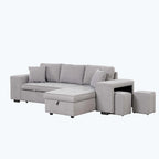 Modern L-Shape 3 Seat Reversible Sectional Couch,with Storage Chaise and 2 Stools