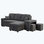 Modern L-Shape 3 Seat Reversible Sectional Couch,with Storage Chaise and 2 Stools
