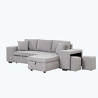 Modern L-Shape 3 Seat Reversible Sectional Couch,with Storage Chaise and 2 Stools