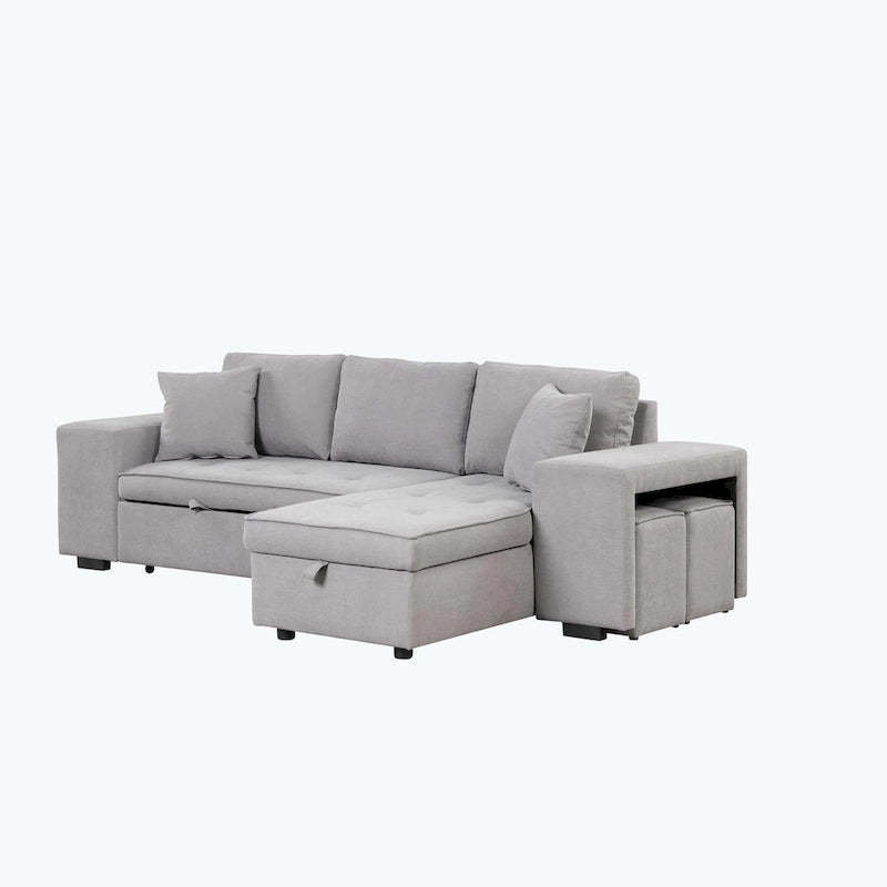 Modern L-Shape 3 Seat Reversible Sectional Couch,with Storage Chaise and 2 Stools
