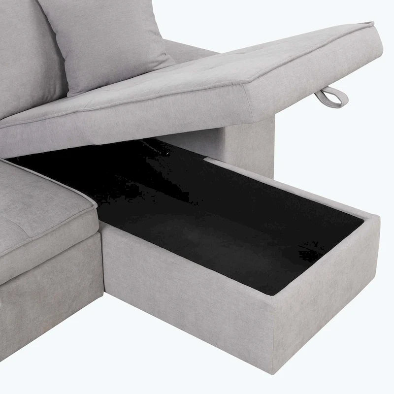 Modern L-Shape 3 Seat Reversible Sectional Couch,with Storage Chaise and 2 Stools