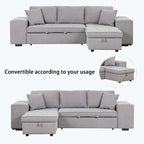 Modern L-Shape 3 Seat Reversible Sectional Couch,with Storage Chaise and 2 Stools