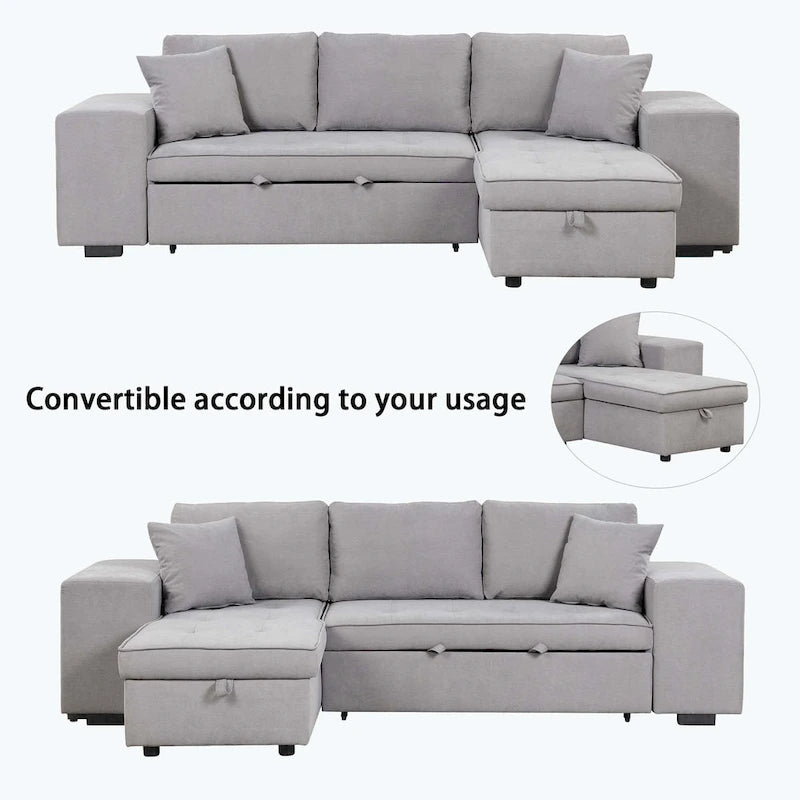 Modern L-Shape 3 Seat Reversible Sectional Couch,with Storage Chaise and 2 Stools
