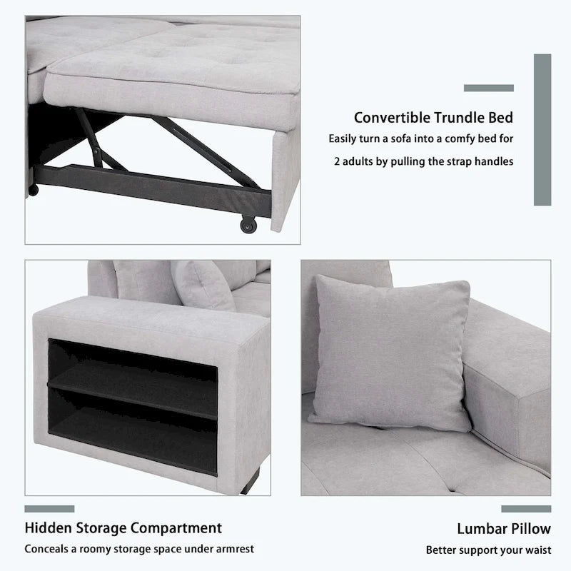 Modern L-Shape 3 Seat Reversible Sectional Couch,with Storage Chaise and 2 Stools