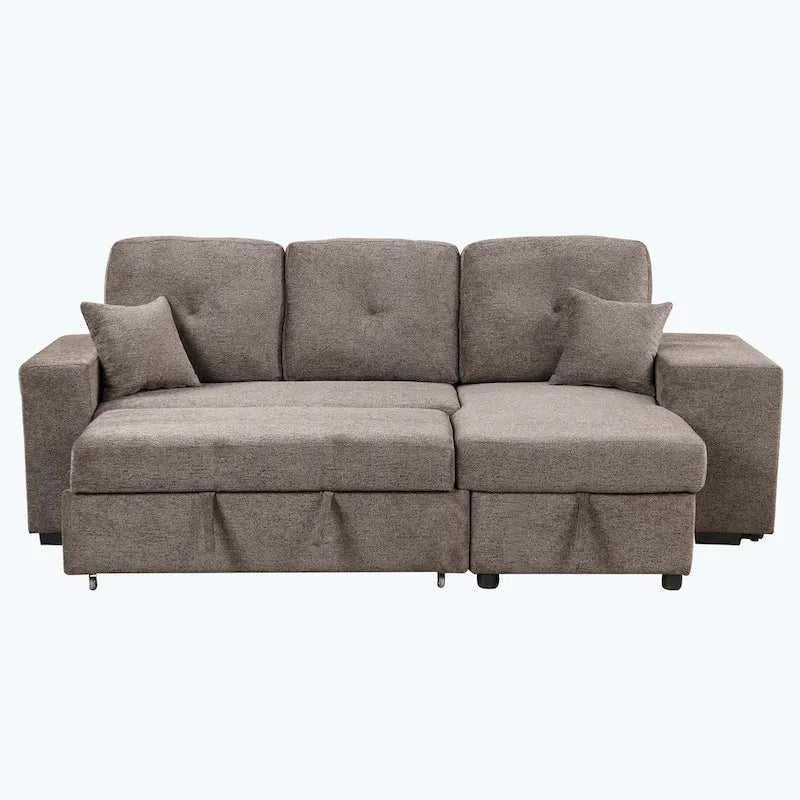 Modern L-Shape 3 Seat Reversible Sectional Couch,with Storage Chaise and 2 Stools