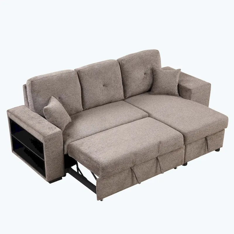 Modern L-Shape 3 Seat Reversible Sectional Couch,with Storage Chaise and 2 Stools