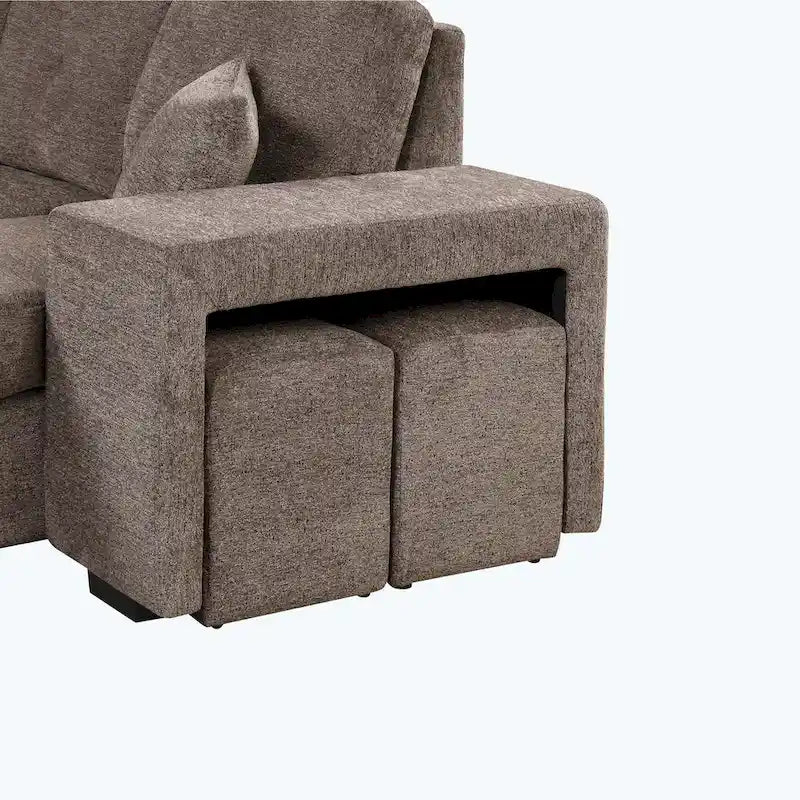 Modern L-Shape 3 Seat Reversible Sectional Couch,with Storage Chaise and 2 Stools