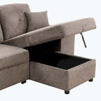 Modern L-Shape 3 Seat Reversible Sectional Couch,with Storage Chaise and 2 Stools