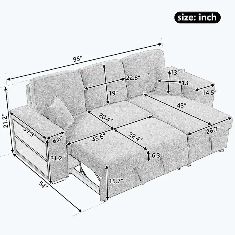 Modern L-Shape 3 Seat Reversible Sectional Couch,with Storage Chaise and 2 Stools