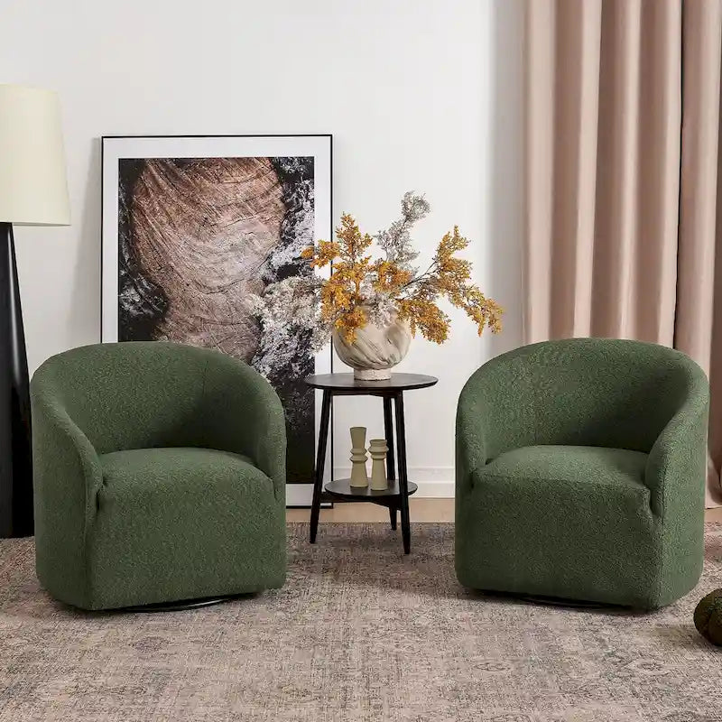 KINWELL 32W Boucle Upholstered Swivel Barrel Armchair (Set of 2)