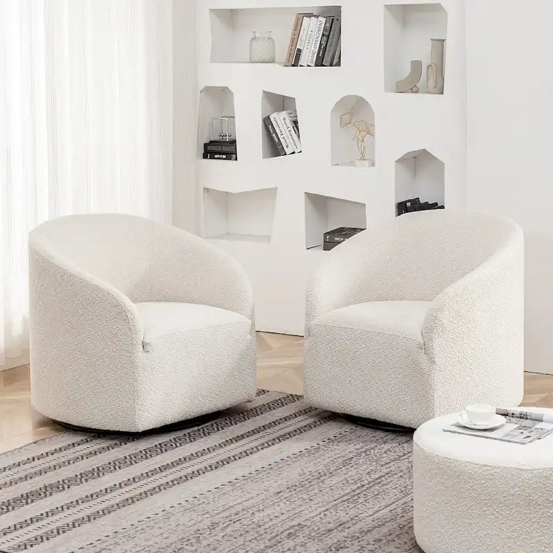 KINWELL 32W Boucle Upholstered Swivel Barrel Armchair (Set of 2)