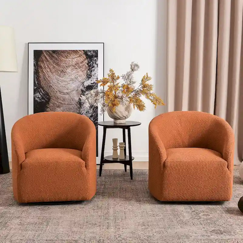 KINWELL 32W Boucle Upholstered Swivel Barrel Armchair (Set of 2)
