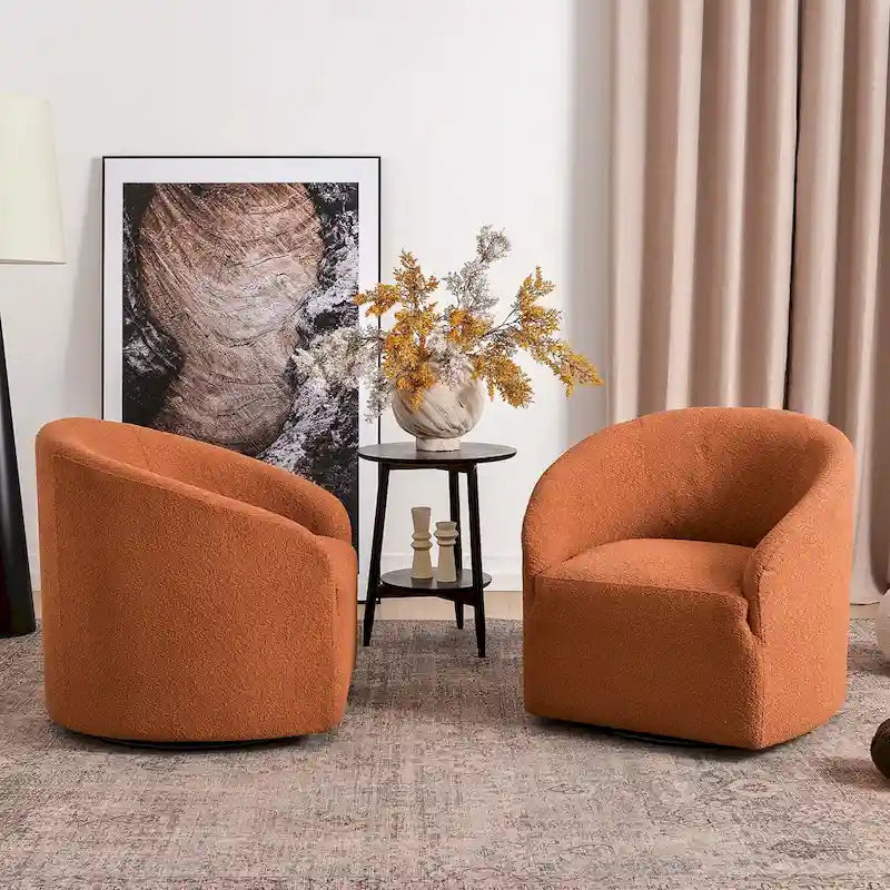 KINWELL 32W Boucle Upholstered Swivel Barrel Armchair (Set of 2)