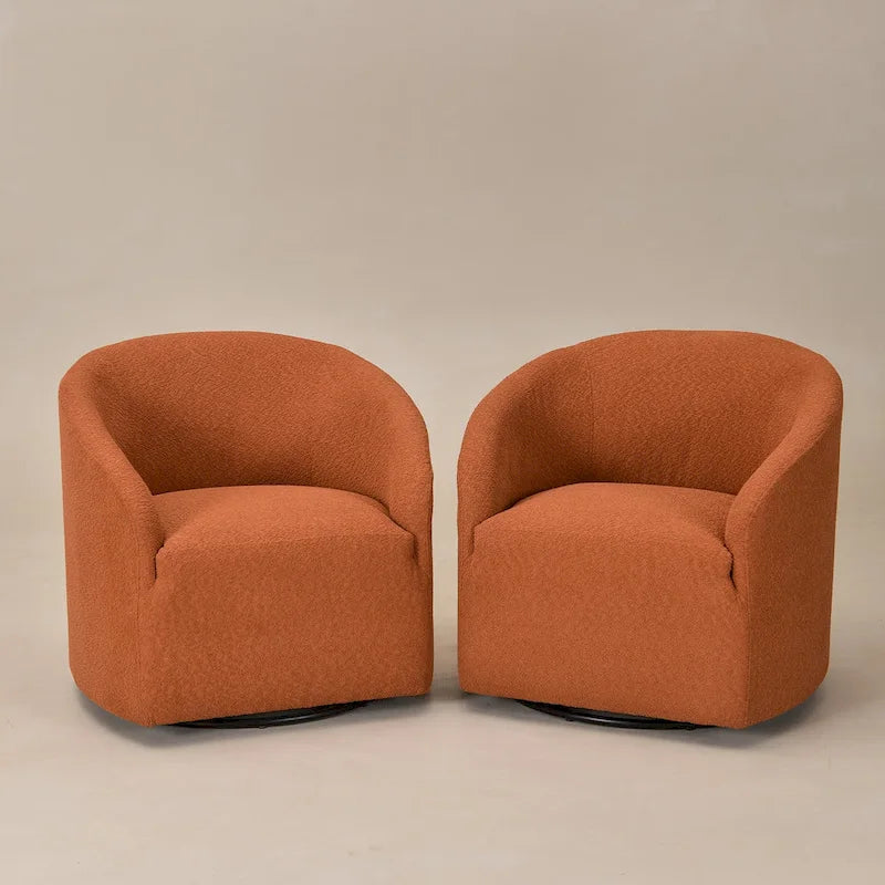 KINWELL 32W Boucle Upholstered Swivel Barrel Armchair (Set of 2)