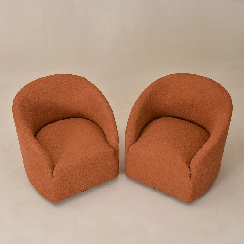 KINWELL 32W Boucle Upholstered Swivel Barrel Armchair (Set of 2)