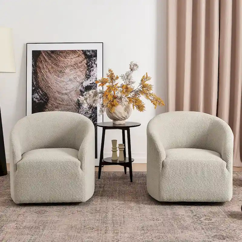 KINWELL 32W Boucle Upholstered Swivel Barrel Armchair (Set of 2)