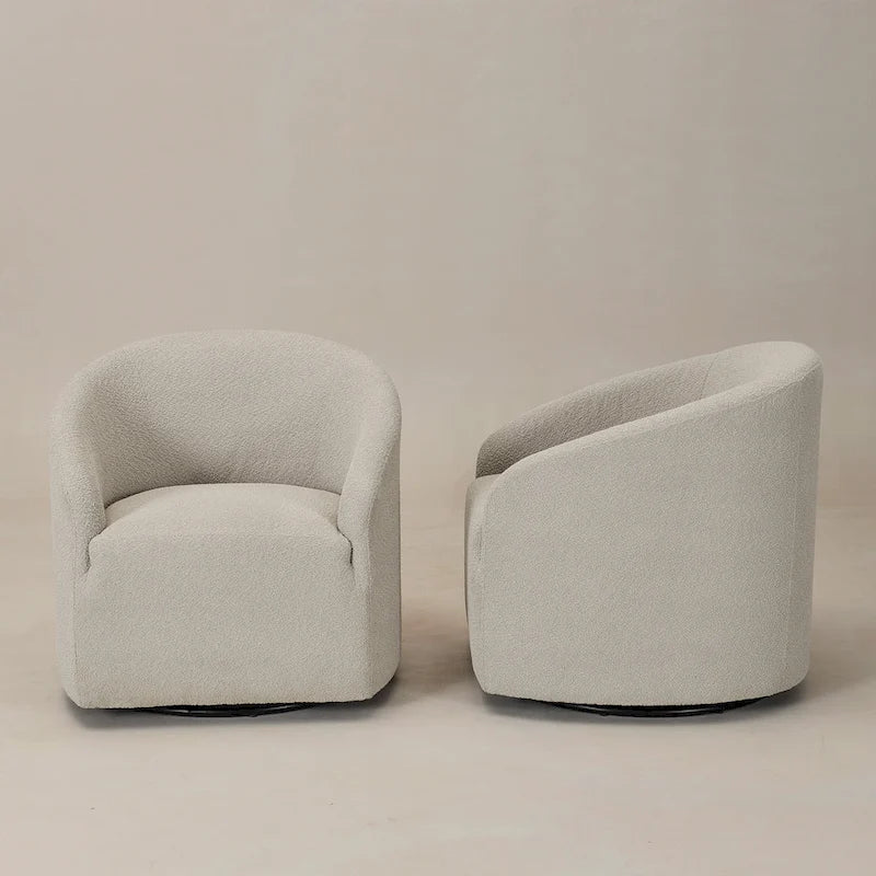 KINWELL 32W Boucle Upholstered Swivel Barrel Armchair (Set of 2)