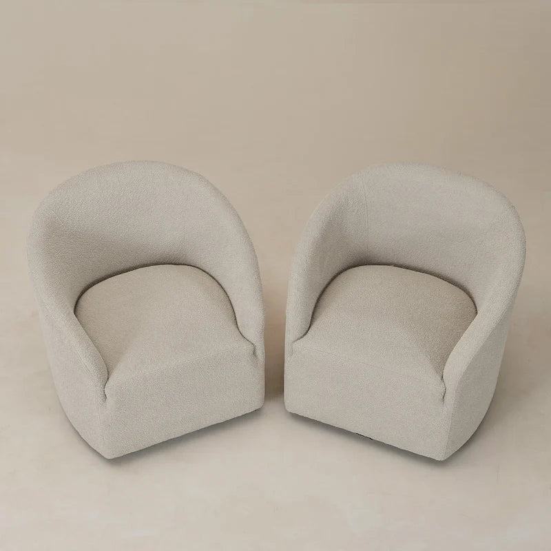 KINWELL 32W Boucle Upholstered Swivel Barrel Armchair (Set of 2)