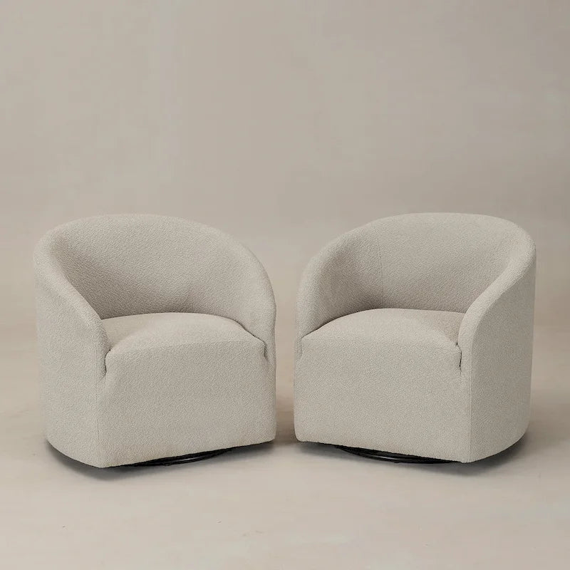 KINWELL 32W Boucle Upholstered Swivel Barrel Armchair (Set of 2)