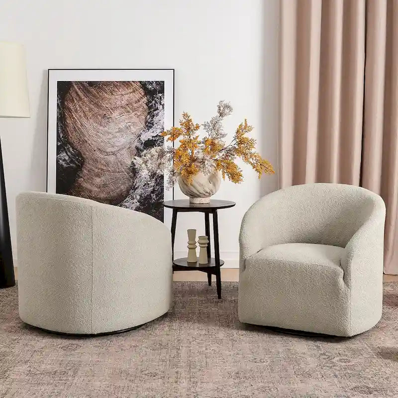 KINWELL 32W Boucle Upholstered Swivel Barrel Armchair (Set of 2)