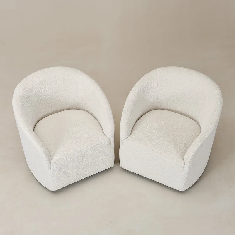 KINWELL 32W Boucle Upholstered Swivel Barrel Armchair (Set of 2)