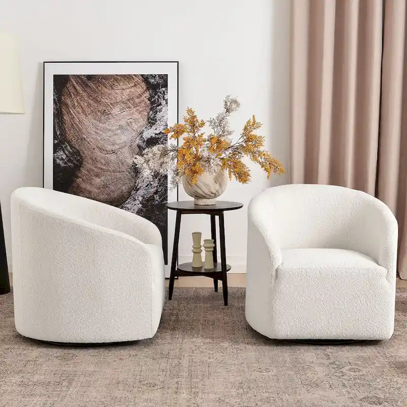 KINWELL 32W Boucle Upholstered Swivel Barrel Armchair (Set of 2)