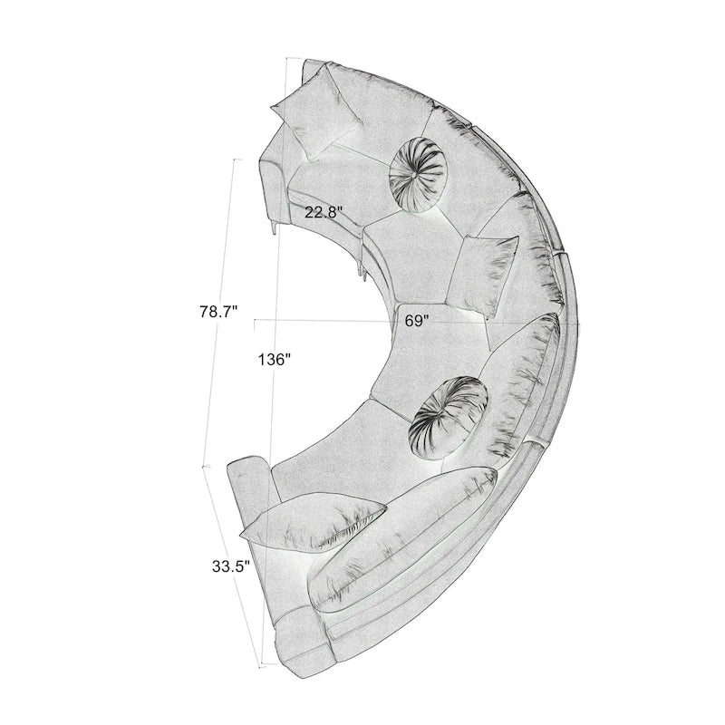 136 Velvet Semicircle couch Modular Curve Sectional Sofa