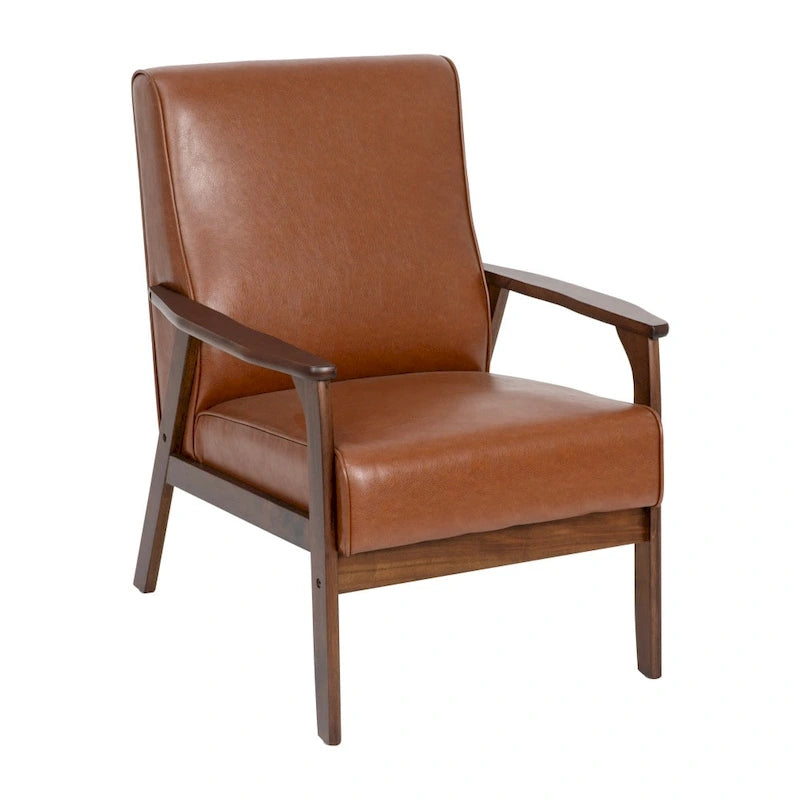 Mid-Century Modern Armchair with Wooden Frame and Faux Leather Cushions