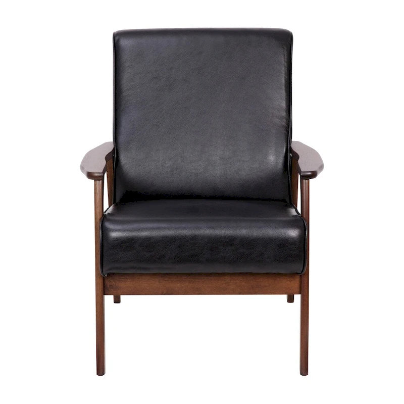 Mid-Century Modern Armchair with Wooden Frame and Faux Leather Cushions