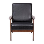 Mid-Century Modern Armchair with Wooden Frame and Faux Leather Cushions