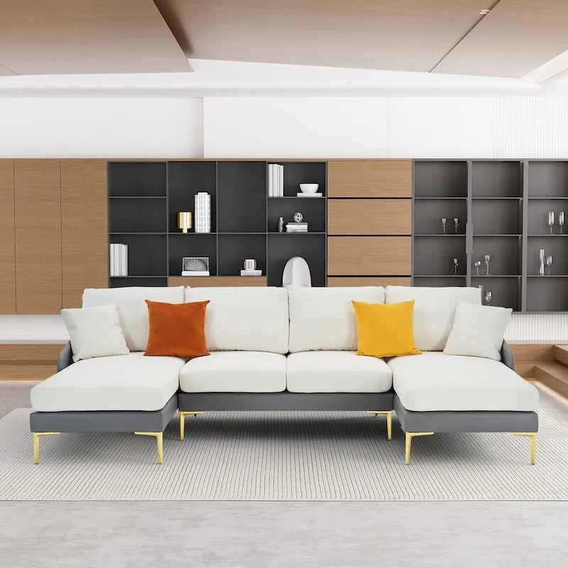 Ouyessir U-Shape Sectional Sofa 4-Seat Couch with Double Chaise Lounge