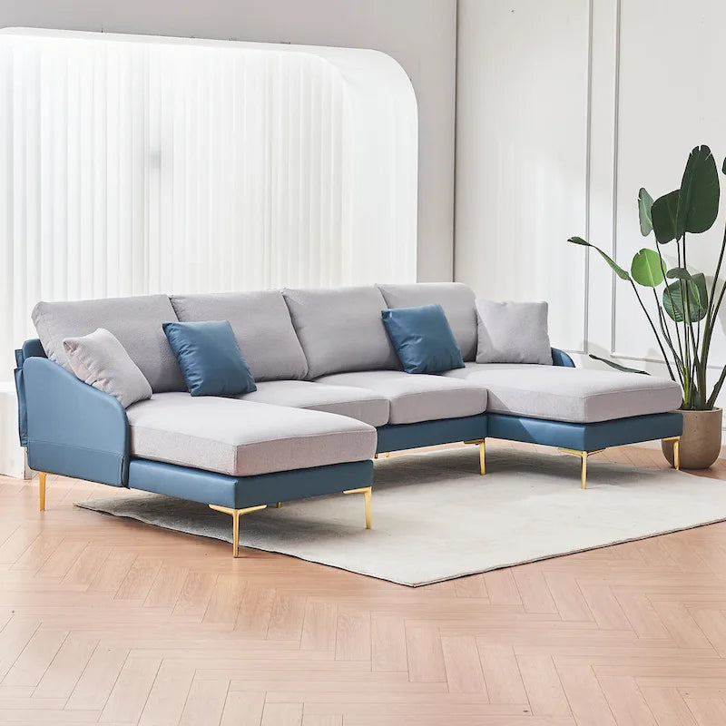 Ouyessir U-Shape Sectional Sofa 4-Seat Couch with Double Chaise Lounge