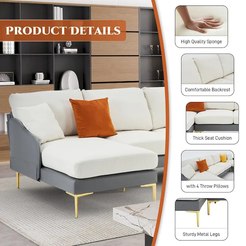 Ouyessir U-Shape Sectional Sofa 4-Seat Couch with Double Chaise Lounge