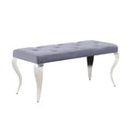 Luxury Velvet Bench Button Tufted Upholstered Dining Bench with Polished Metal Legs