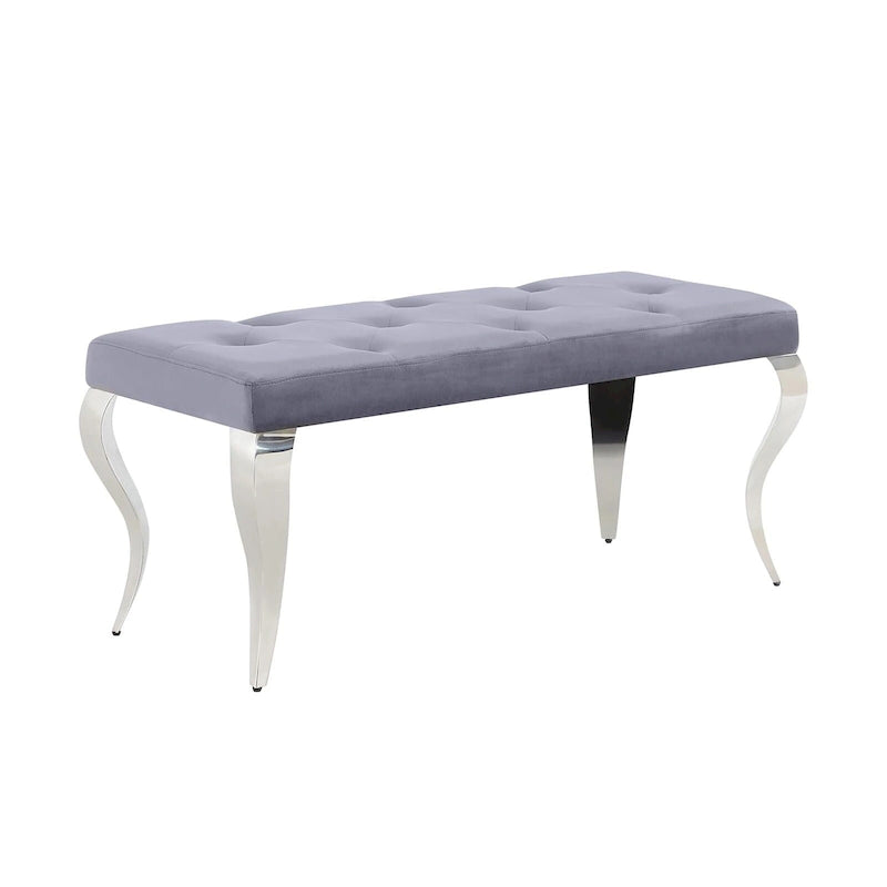 Luxury Velvet Bench Button Tufted Upholstered Dining Bench with Polished Metal Legs