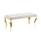 Luxury Velvet Bench Button Tufted Upholstered Dining Bench with Polished Metal Legs